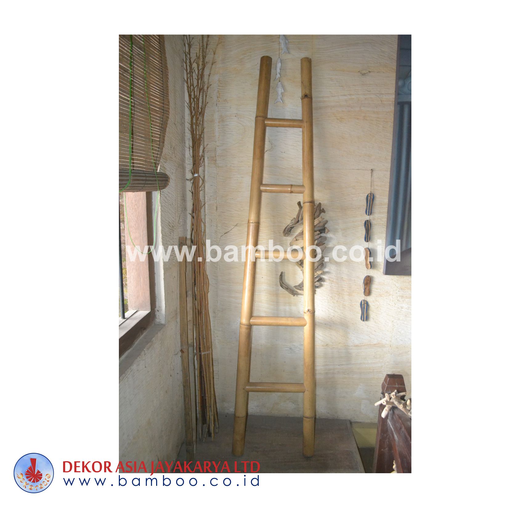 Natural Bamboo Ladder 5 Rungs Bottom Width